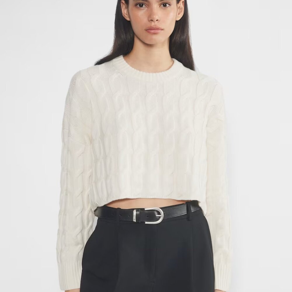 NWT Aritzia Babaton Glory Merino Wool Sweater, crewneck sweater, XS, Light Birch